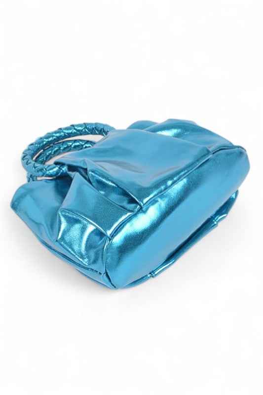 Metallic Braided Top Handle Small Crossbody Bag