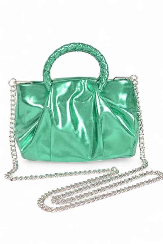 Metallic Braided Top Handle Small Crossbody Bag