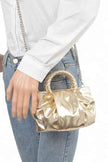 Metallic Braided Top Handle Small Crossbody Bag