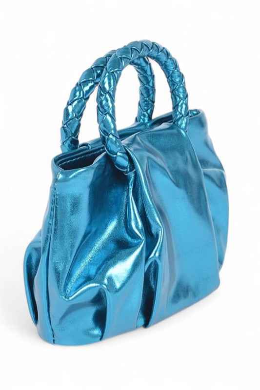 Metallic Braided Top Handle Small Crossbody Bag