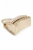 Metallic Faux Leather Studded Top Handle Swing Bag