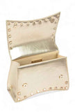 Metallic Faux Leather Studded Top Handle Swing Bag