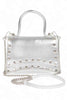 Metallic Faux Leather Studded Top Handle Swing Bag