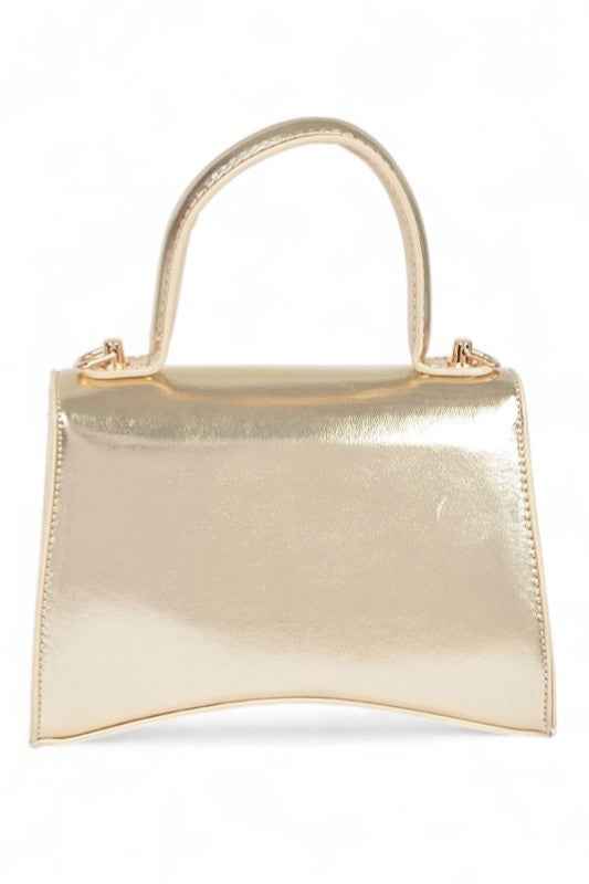 Metallic Faux Leather Studded Top Handle Swing Bag