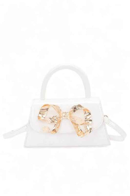 Metal Bow Top Handle Patent Faux Leather Bag