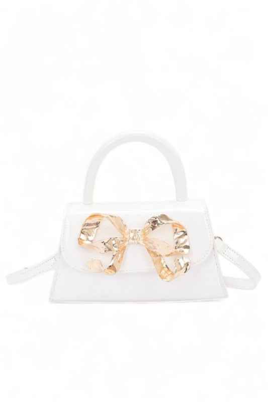Metal Bow Top Handle Patent Faux Leather Bag