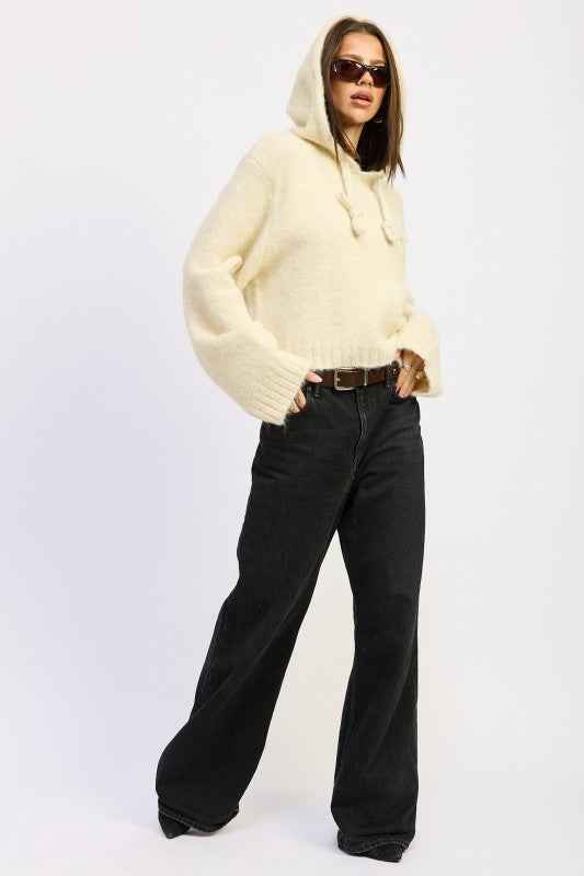 FRINGE HOODIE WITH DRAWSTRINGS