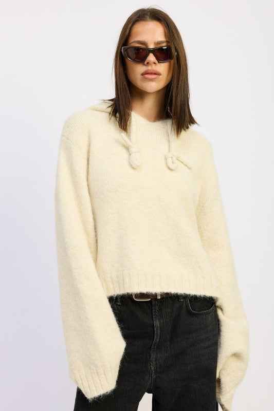 FRINGE HOODIE WITH DRAWSTRINGS