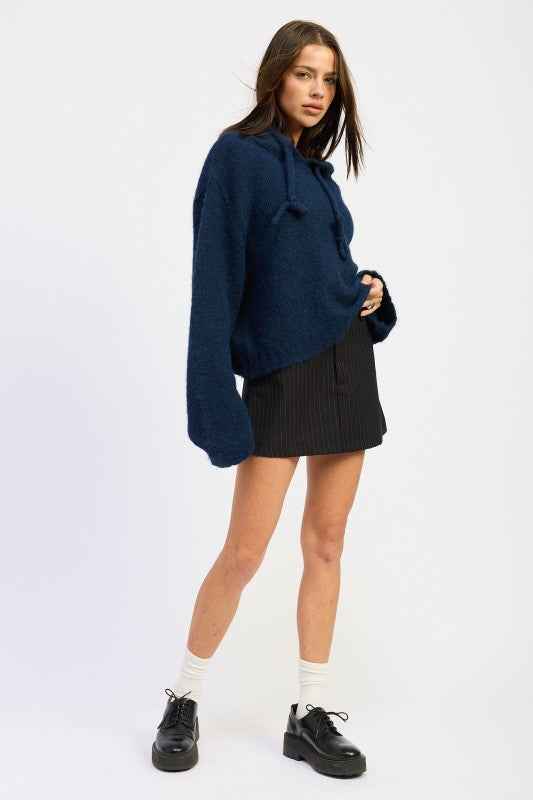 FRINGE HOODIE WITH DRAWSTRINGS