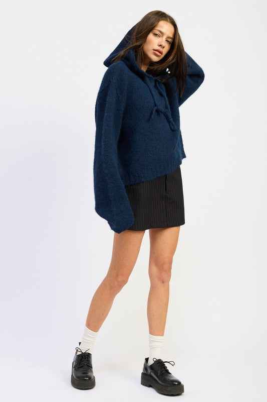 FRINGE HOODIE WITH DRAWSTRINGS