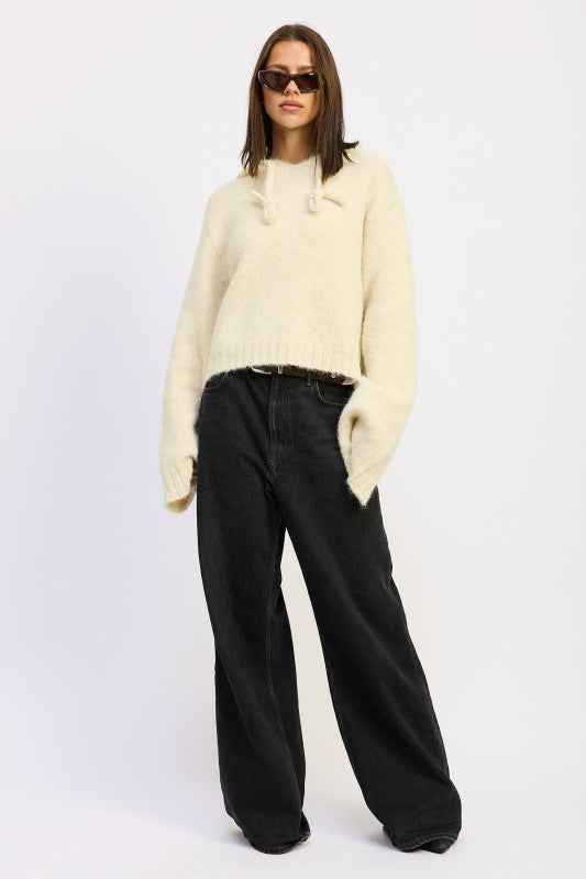 FRINGE HOODIE WITH DRAWSTRINGS