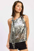 METALLIC ONE SHOULDER TOP WITH SCARF DETAIL