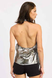 METALLIC ONE SHOULDER TOP WITH SCARF DETAIL