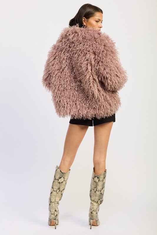 SHAGGY FAUR FUR COAT WITH COLLAR