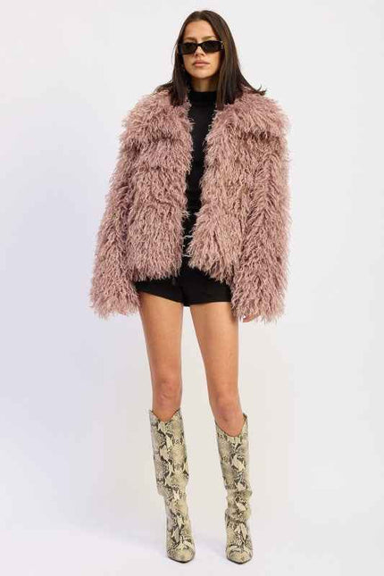 SHAGGY FAUR FUR COAT WITH COLLAR