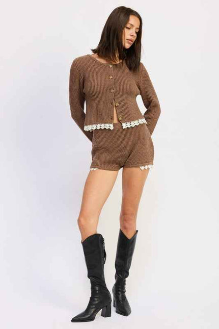 SWEATER MICRO SHORTS WITH LACE DETAIL