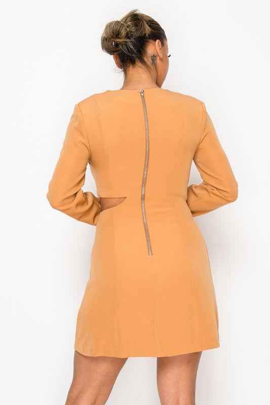Elegant Cut Out in Long Sleeve Mini Dress