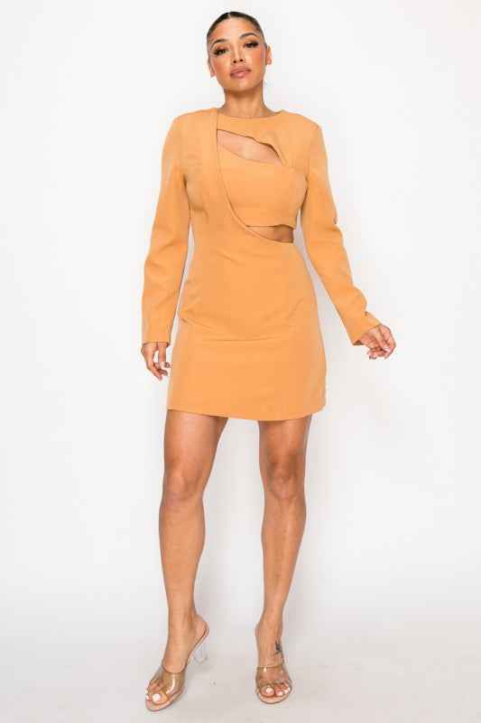 Elegant Cut Out in Long Sleeve Mini Dress