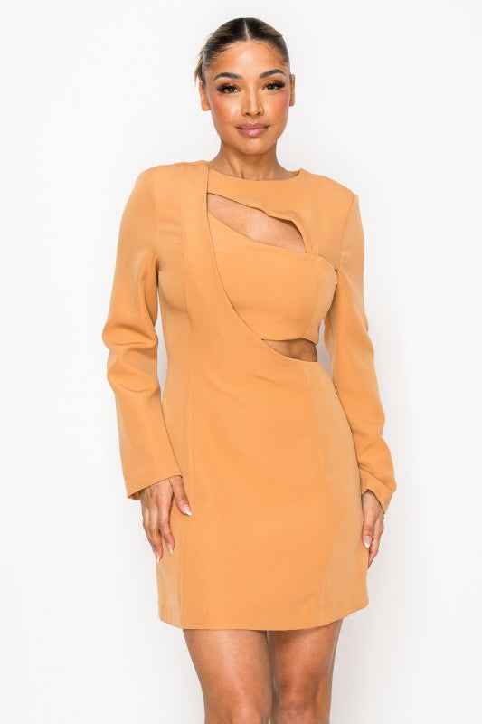 Elegant Cut Out in Long Sleeve Mini Dress