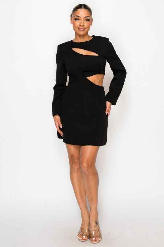 Elegant Cut Out in Long Sleeve Mini Dress