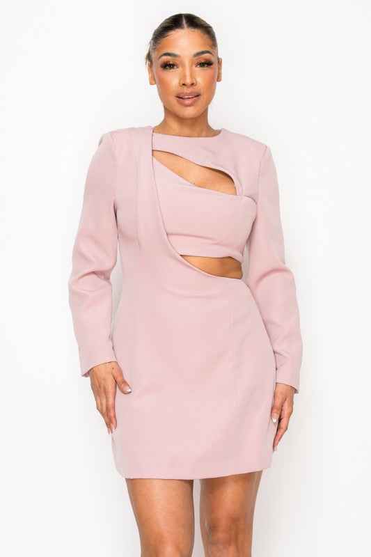 Elegant Cut Out in Long Sleeve Mini Dress
