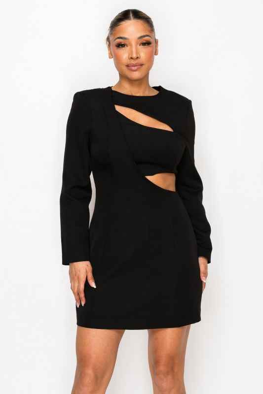 Elegant Cut Out in Long Sleeve Mini Dress
