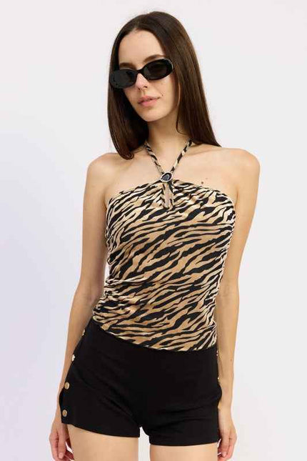 HALTER ZEBRA BURNOUT TOP