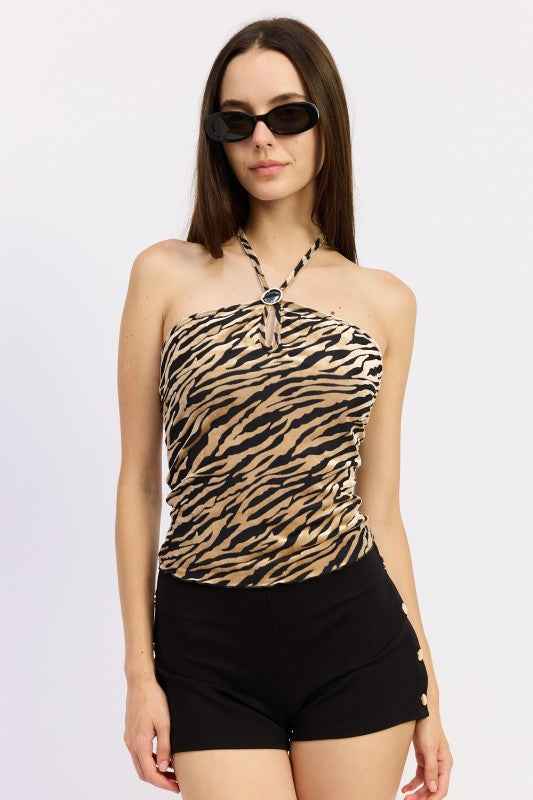 HALTER ZEBRA BURNOUT TOP