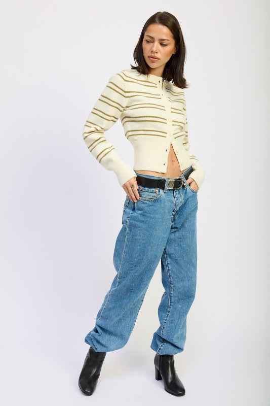 BUTTON DOWN STRIPED CARDIGAN