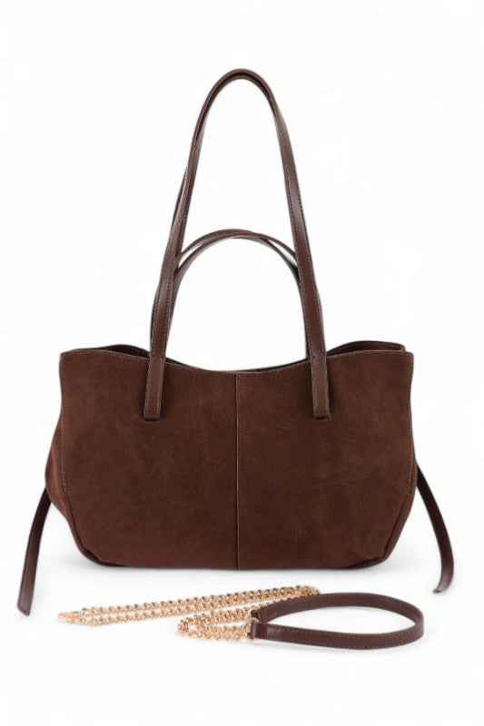 Faux Suede Multi Strap Tote Bag