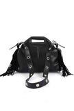 Leather Fringe Top Handle Convertible Shoulder Bag