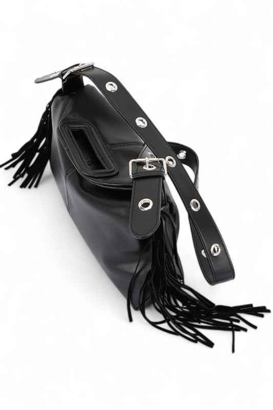 Leather Fringe Top Handle Convertible Shoulder Bag