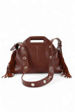 Leather Fringe Top Handle Convertible Shoulder Bag