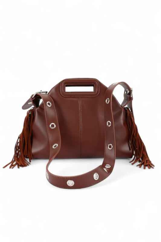 Leather Fringe Top Handle Convertible Shoulder Bag