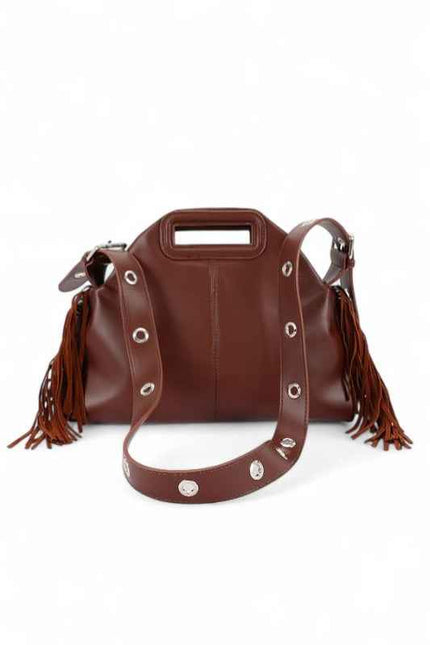 Leather Fringe Top Handle Convertible Shoulder Bag