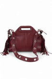 Leather Fringe Top Handle Convertible Shoulder Bag