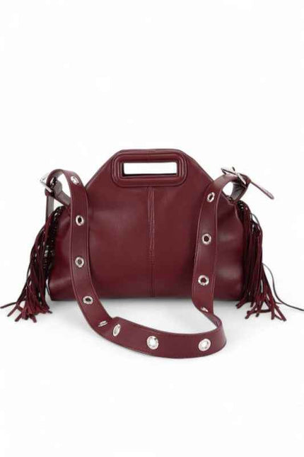 Leather Fringe Top Handle Convertible Shoulder Bag