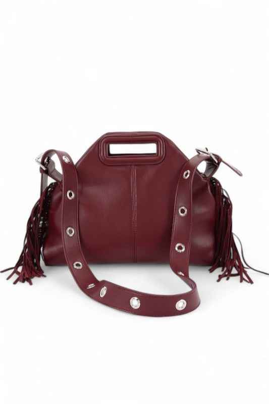 Leather Fringe Top Handle Convertible Shoulder Bag