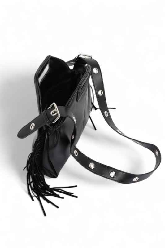 Leather Fringe Top Handle Convertible Shoulder Bag