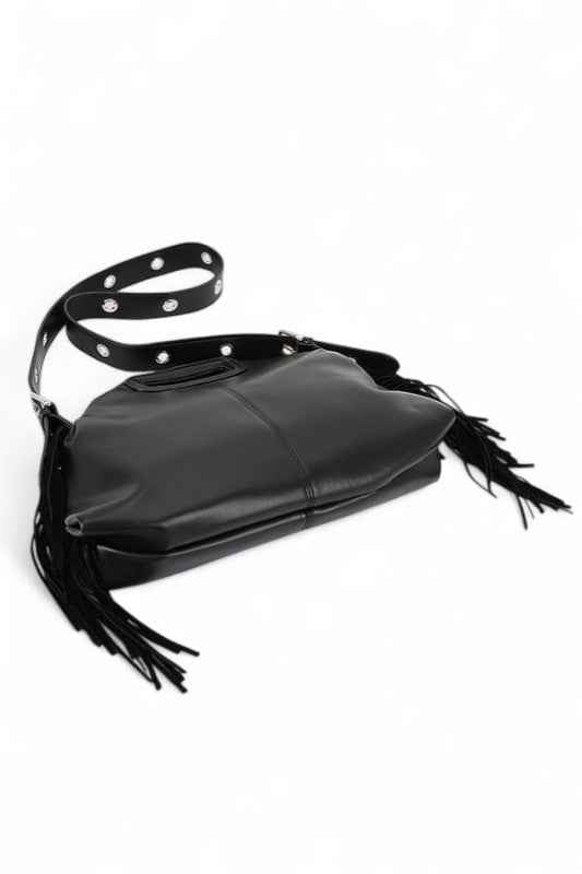 Leather Fringe Top Handle Convertible Shoulder Bag