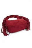 Faux Suede Top Handle Fringe Bag