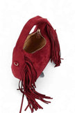 Faux Suede Top Handle Fringe Bag