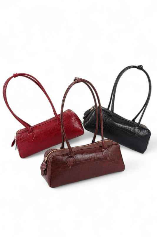 Croc Embossed Iconic Barrel Shoulder Bag