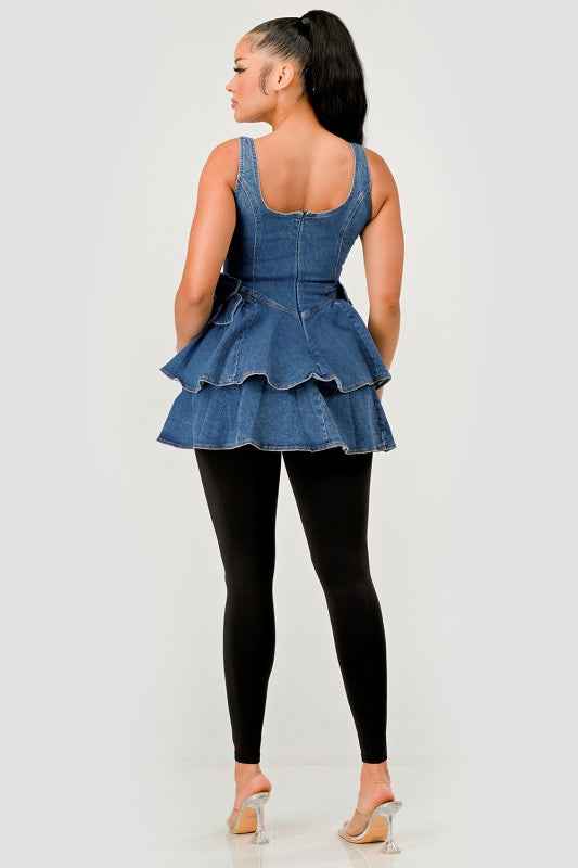 Ruffle Bloom Denim Peplum Top