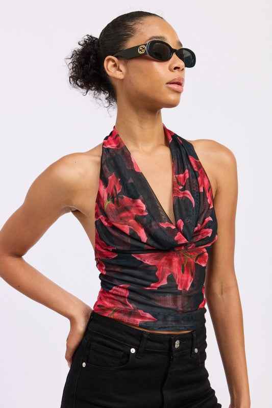 HALTER COWL NECK TOP