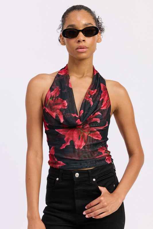 HALTER COWL NECK TOP