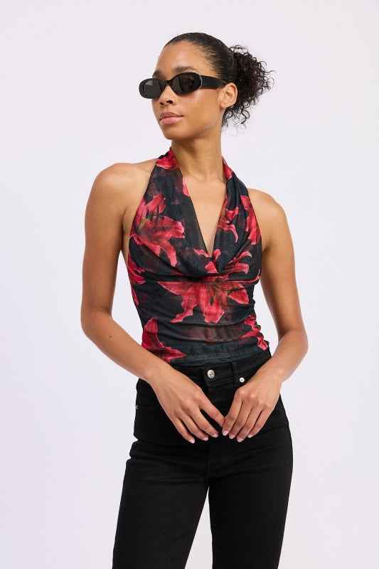 HALTER COWL NECK TOP