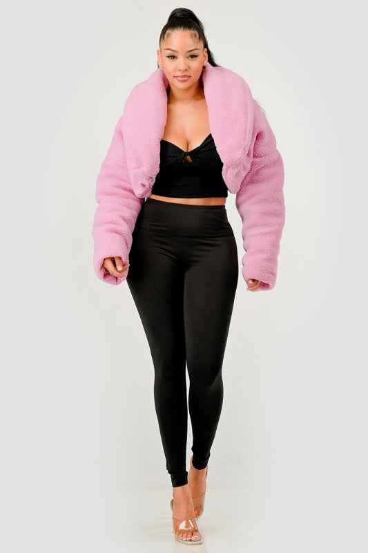 Pink Teddy Crop Jacket