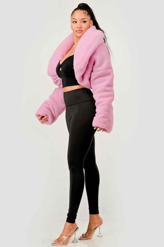Pink Teddy Crop Jacket