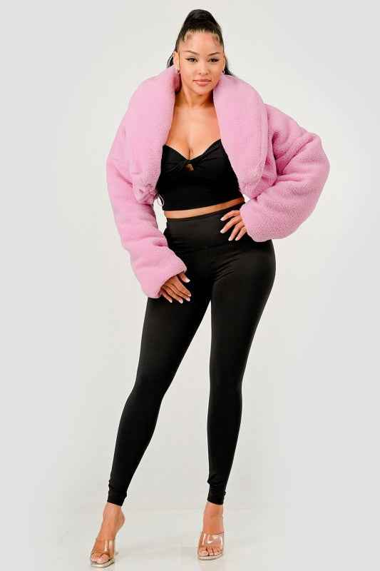 Pink Teddy Crop Jacket